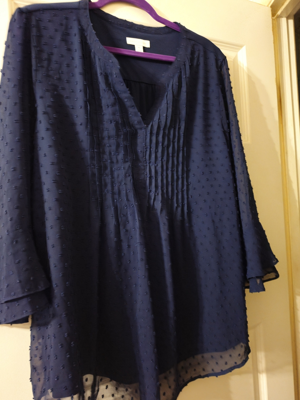 Charter Club Navy Swiss Dot Pintuck Peasant Blouse - Women's Top